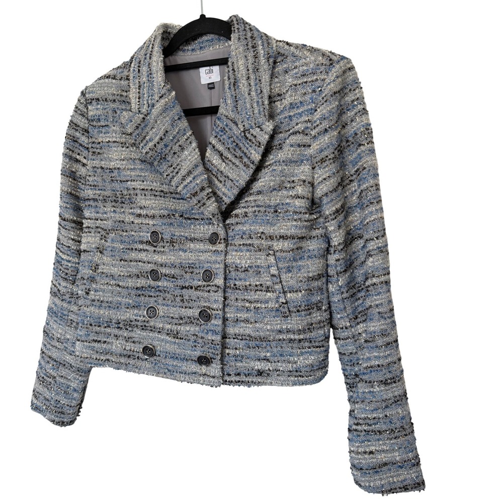 Cabi Radience Jacket Blue Greys Blues Tweed Double Breasted Size Extra Small - Picture 5 of 9
